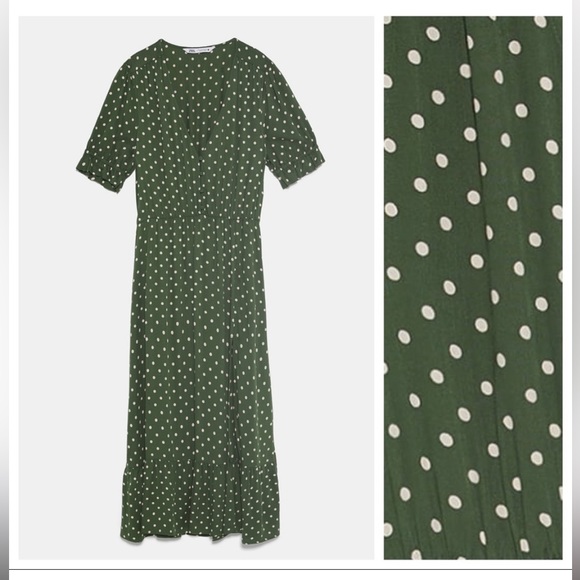 NWT Zara Green Polka Dot Print Dress size XL - Picture 7 of 12